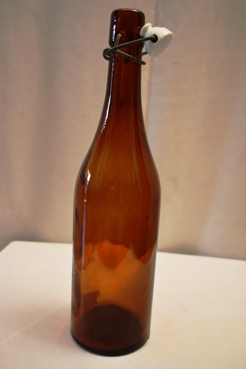 Antique Glass Bottle Amber Color Swing Top Closure Beer Or Mineral Water Rare"13