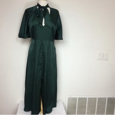 New River Island Women Forrest Green Jacquard Bow Tie Midi Dress Size 10 Classic