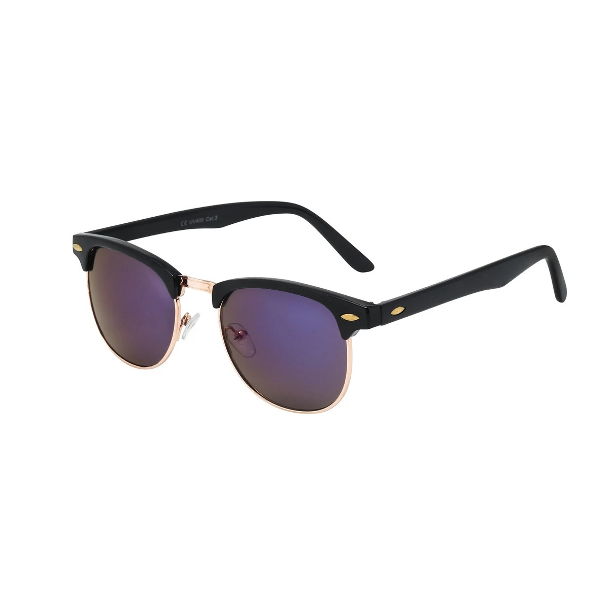 Sonnenbrille Blau Spiegel Schwarz Rahmen UV400 Gläser Herren Damen Retro Vintage