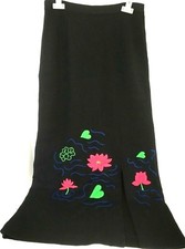 Vintage Womens Maxi Skirt Black Embroidered Flowers 28 Waist Boho Unbranded