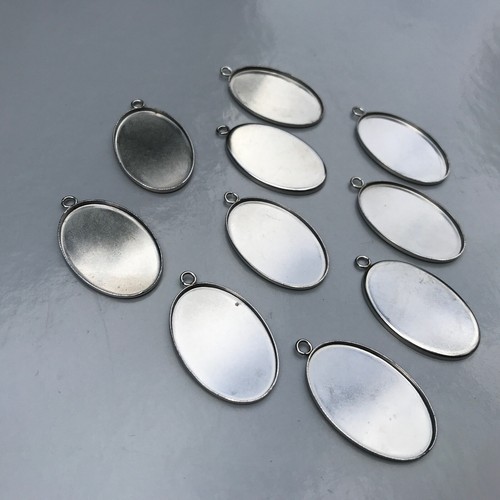 Cabochon Tray Glass Dome Set OVAL Smooth Stainless Steel Pendant DIY Kit 14-30mm - Picture 39 of 39