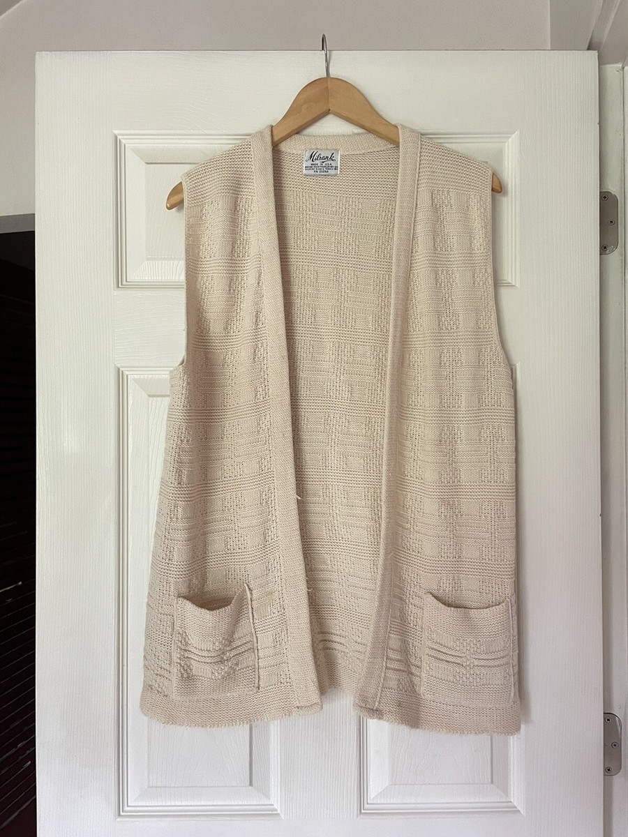 VTG Milrank Sweater Vest Cream Open Front Cardigan 70s Textured Secretary  Grampa