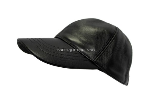BASEBALL Black Men's Ladies Real Soft Lambskin Leather Hip-Hop Cap Hat - Picture 2 of 5