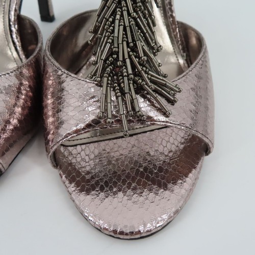 Nina Womens 9.5 M Gigler Metallic Pewter Beaded Fringe Heel Shoes Ankle Strap - Picture 4 of 13