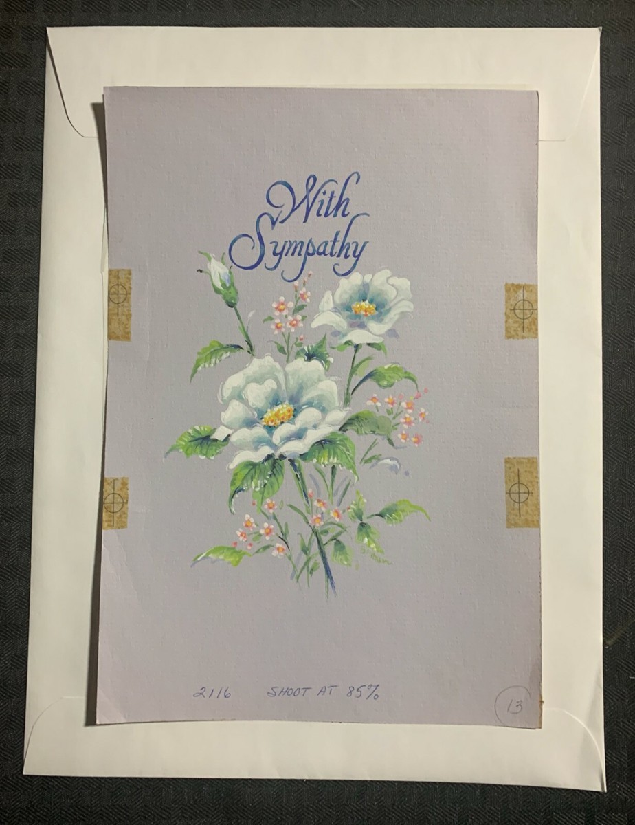 sympathy ポスター WITH SYMPATHY Lettering & White Pink Flowers 7x10