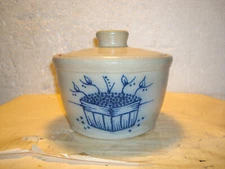Vintage Maple City Pottery salt glaze crock with lid 1993.