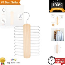 20 Bar Wooden Tie Hanger Belt Rack - Durable Wood, Natural Finish
