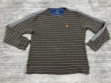 US Polo Assn Shirt Mens Large Brown Striped Long Sleeve Waffle Knit Casual