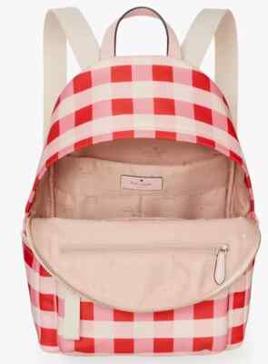 Kate Spade Chelsea Gingham Pink Red Medium Nylon Backpack  display picture 3