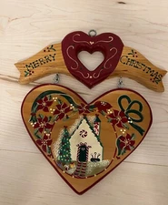 Vintage Merry Christmas Wooden Plaque Handcrafted Folk Art JDI Inc Fallbrook