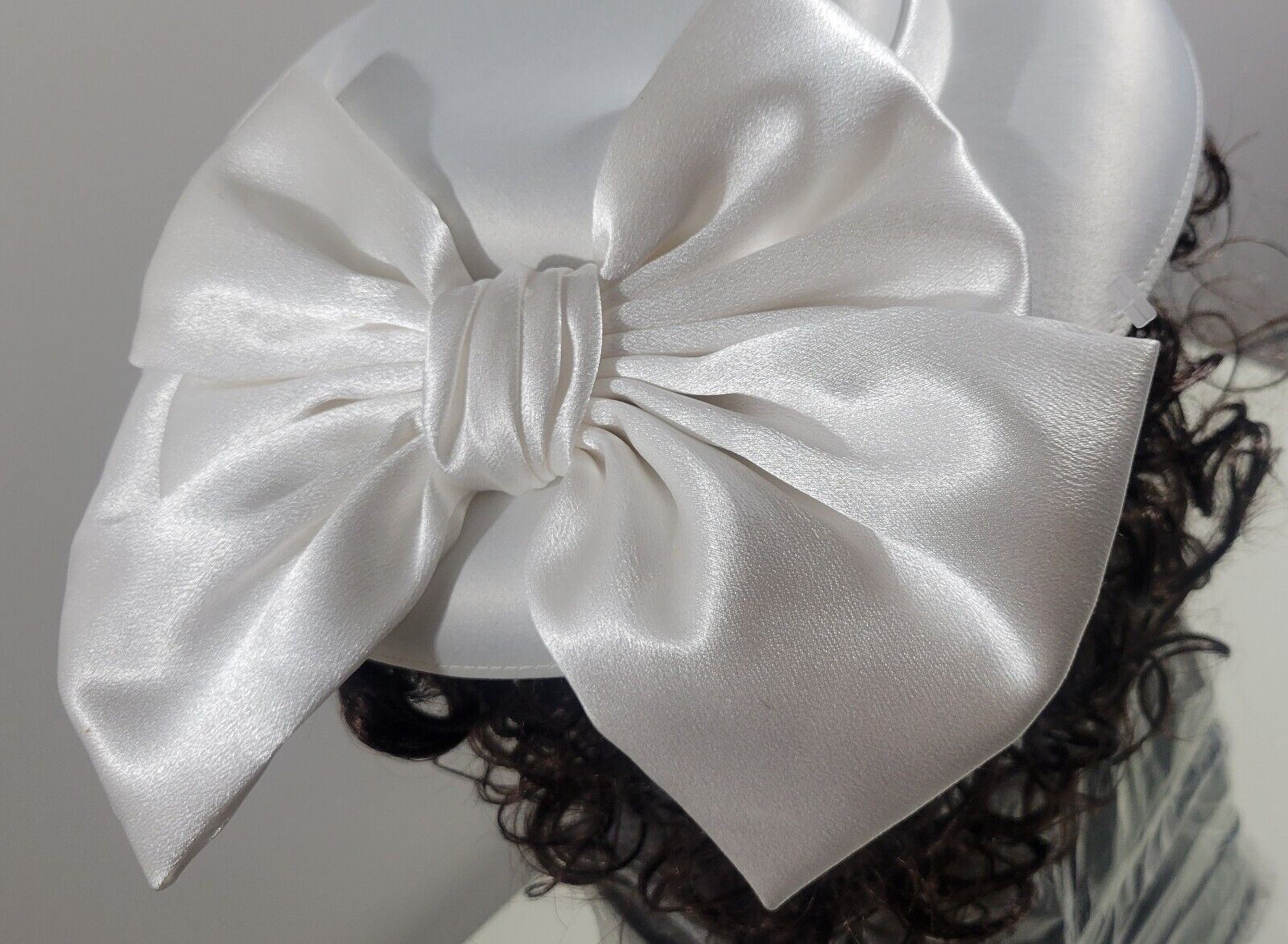 Vintage White Wedding Hat with Large Bow