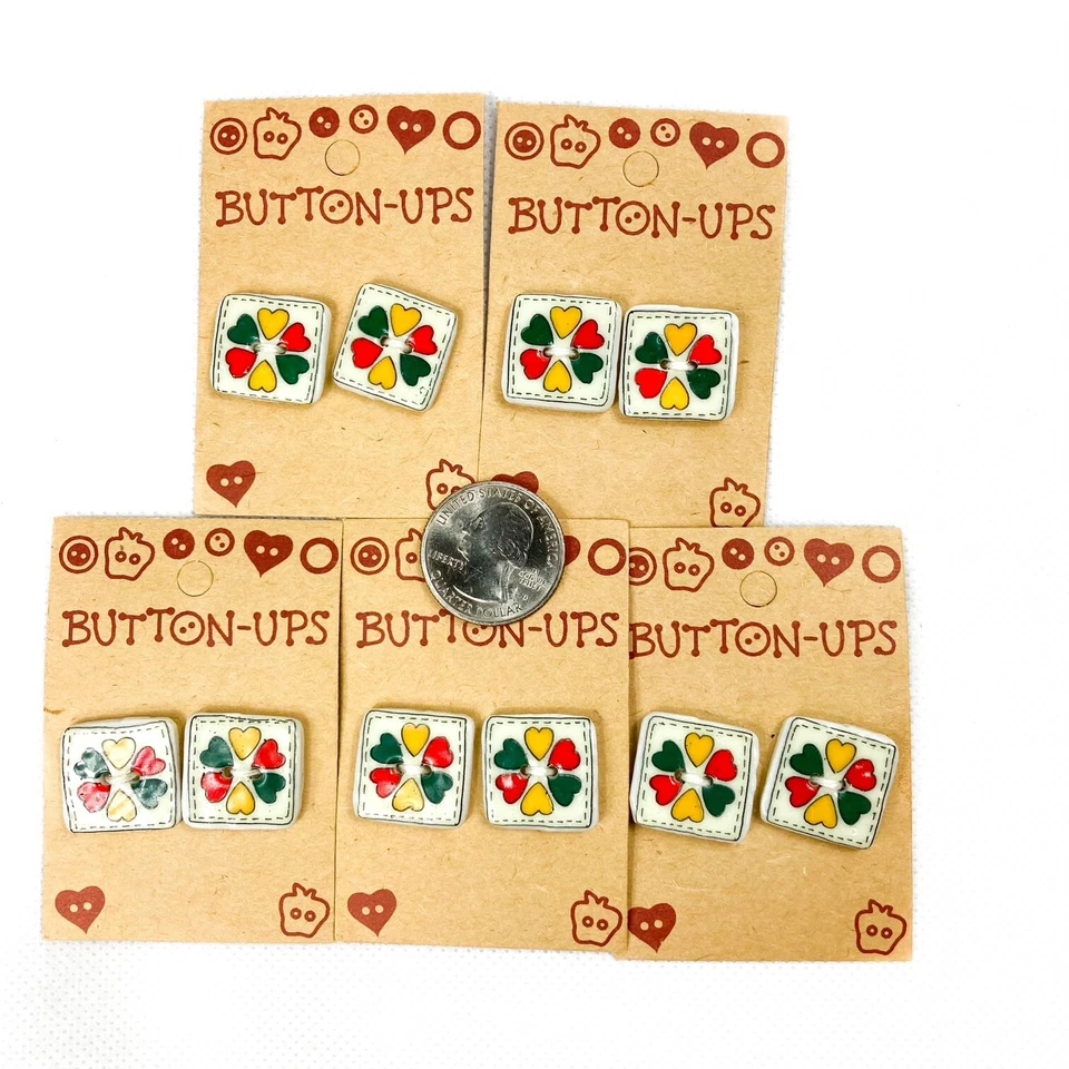 Country Hearts Patchwork Ten Vintage Ceramic Buttons  Westrim Crafts - Image 3 of 4