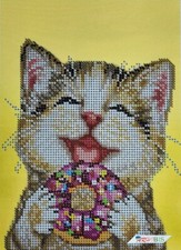 Bead Embroidery Kit DIY Beaded Needlepoint Cat Beaded Stitching Kitten a5-d-489