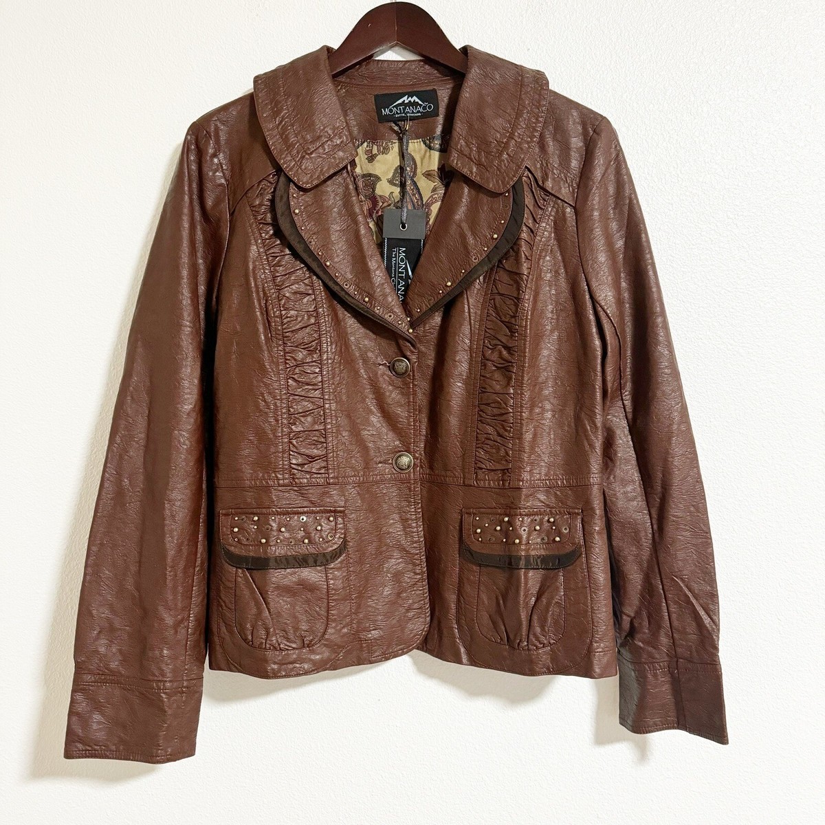 NEW Montana Clothing Co Faux Leather Jacket Brown Size M | eBay display picture 1