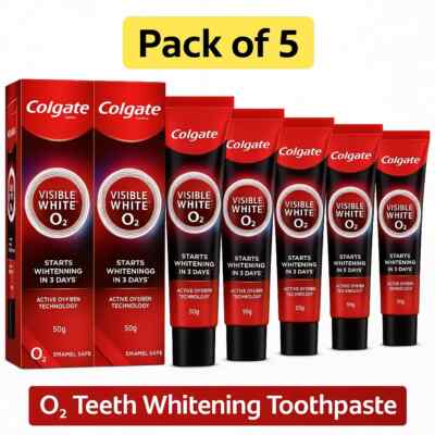 Colgate Visible White O2 Toothpaste 50g x5 | Active Oxygen Whitening | 250g Tota