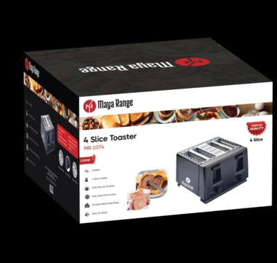 Schwarzer Toaster 4 Scheiben 1300 W variable Bräunungssteuerung mit Krümelschublade Küche UK
