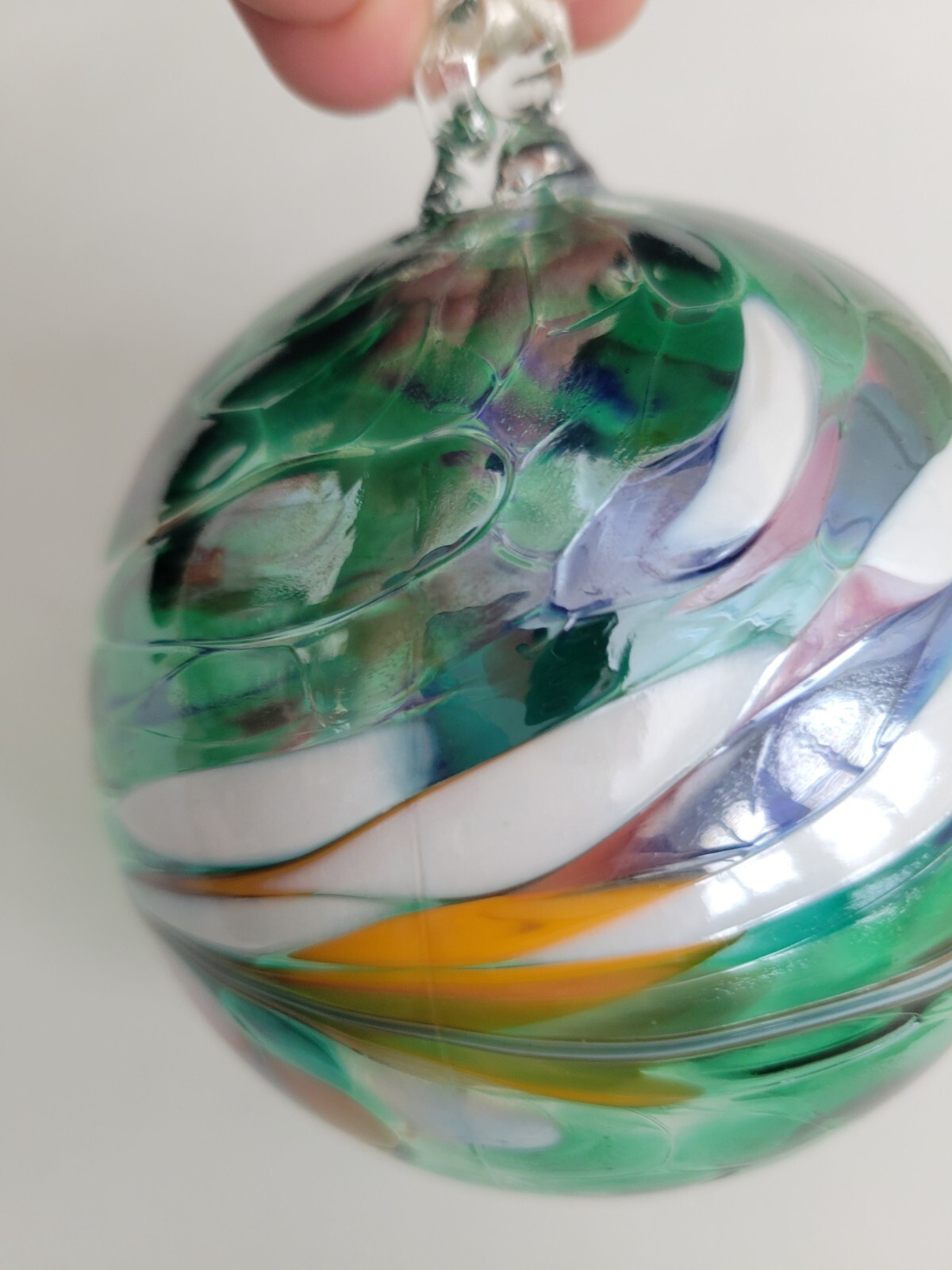 Traditional Friendship Hand Blown Ball Glass Kugel 4” Green Swirl Ornament