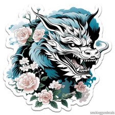 Oriental Dragon Flowers, Vinyl Decal Sticker, Indoor Outdoor, 3 Sizes, 12584