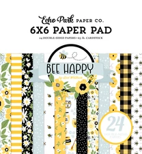 Bee Happy Bees Honey Flowers Black Yellow White Echo Park 6 x 6 Paper Pad