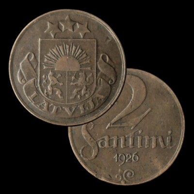 Latvia 1926 2 Santimi / KM# 2 / Bronze Coin (#e-69)