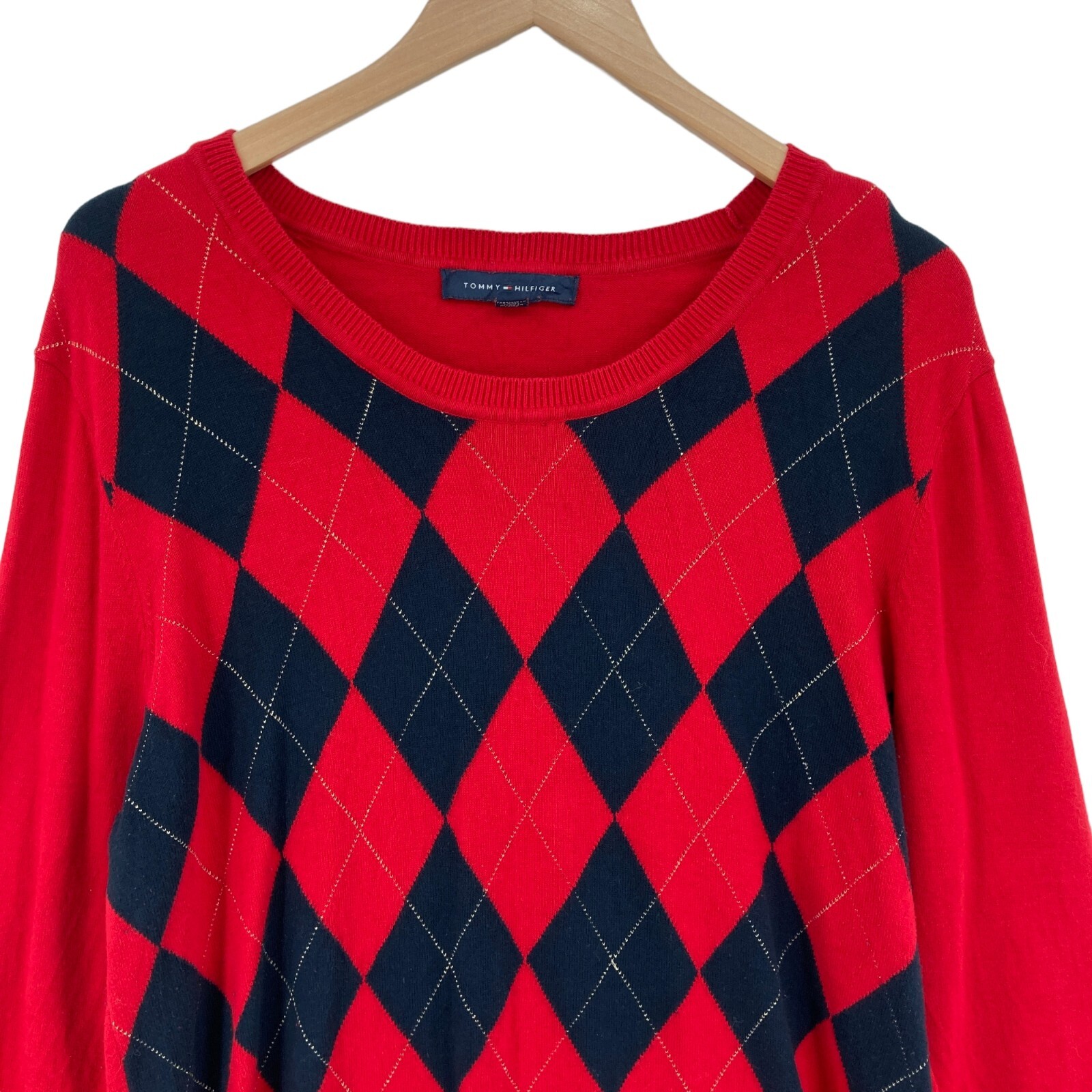 Tommy Hilfiger Sweater Womens XL Red Navy Knit Long Sleeve Round Neck Pullover thumbnail 5
