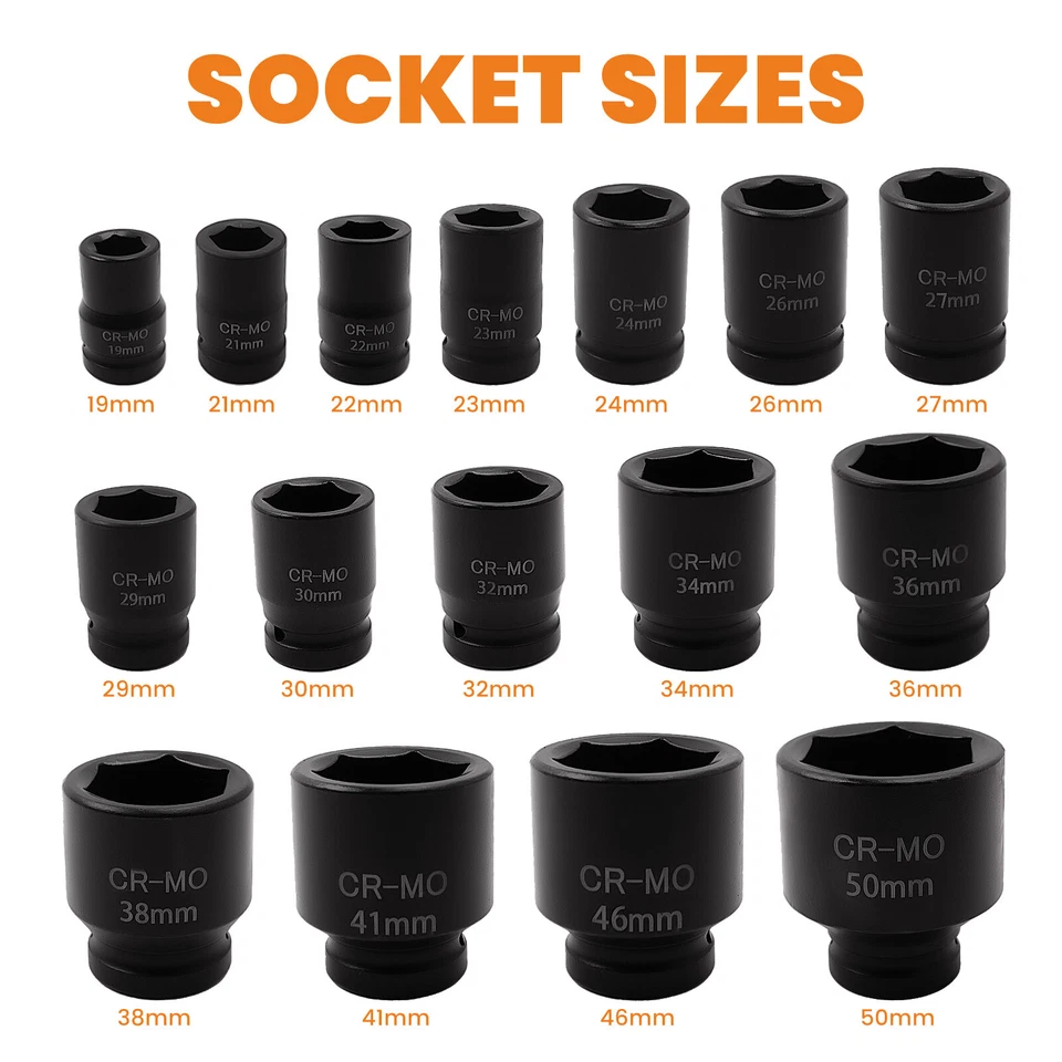 21pcs 3/4" 19mm-50mm Drive Deep Impact Socket Set Garage Repair Sockets Ratchets - image 4 of 4