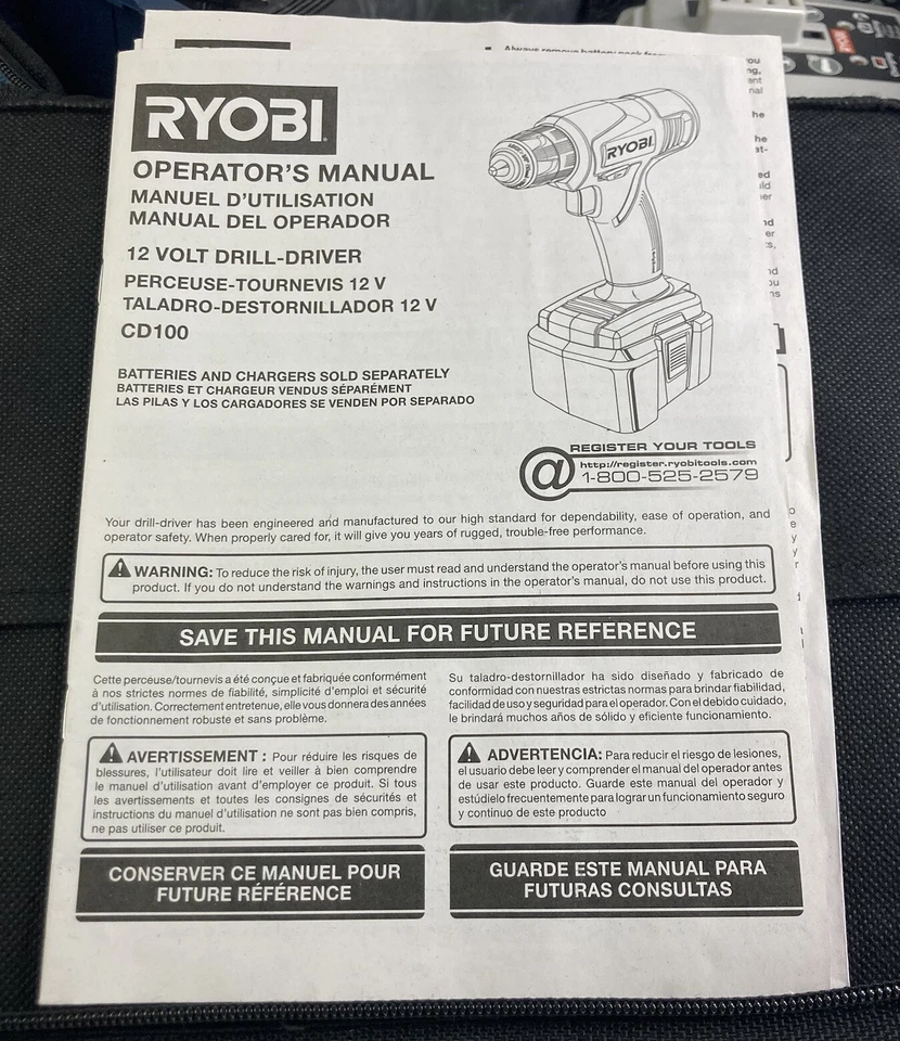 Juego de Taladro Inalámbrico Ryobi 12V CD100 - Incluye: Baterías, Estuche, Cargador, Instrucciones Foto 3 de 4