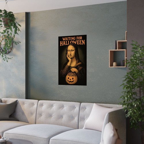 Halloween Satin Poster, Mona Lisa Art Print, Vintage Halloween Decor, [...] - Picture 5 of 16