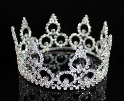 STUNNING ROUND CROWN AUSTRIAN RHINESTONE CRYSTAL TIARA PAGEANT BRIDAL T1394 - Picture 1 of 5