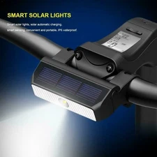 Solar & USB Bike Headlight 300 Lumen LED Front Lamp Mountain Road Cycling