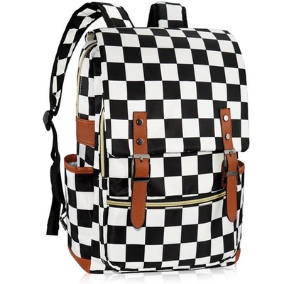 Checkered School Backpack for Girls Women 15.6 Inch Laptop College Travel