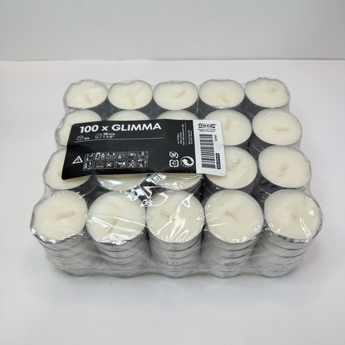 NIP IKEA GLIMMA 100 TEELICHTKERZEN, UNPARFÜMIERT WEISS, NOCH VERSIEGELT - Bild 1 von 3