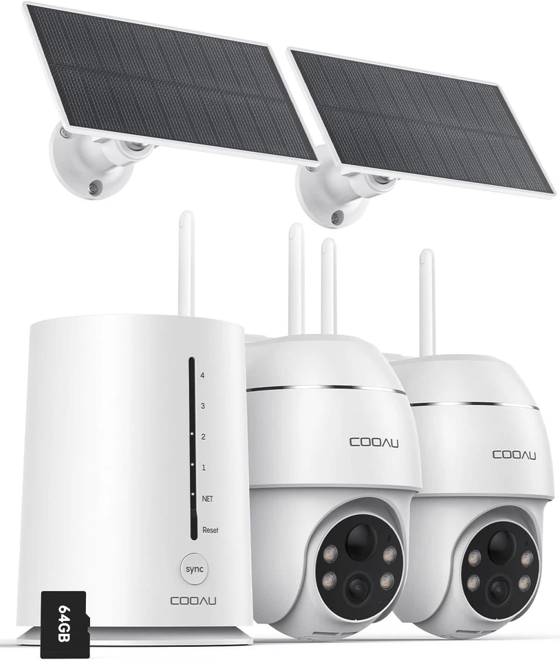 COOAU 4MP Solar Security Cameras Outdoor Wireless System, 5GHz & 2.4GHz WiFi - Image 1 of 4