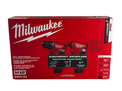 Milwaukee Tool 3494-22 M12 Scpbl 2 Piece Combo Kit, (2) 2.0 Ah