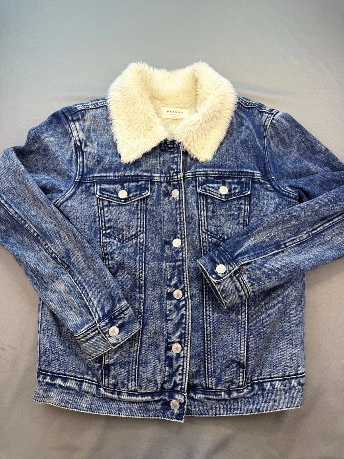 VETEMENTS Pacsun Trucker Giacca Denim Donna Denim Lavaggio Scuro Sherpa Pile Small S