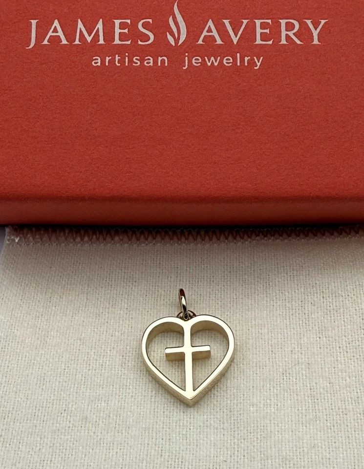 Colgante James Avery Retirado Oro Amarillo 14KT Amo Jesús Cruz en Corazón Dije Foto 3 de 4