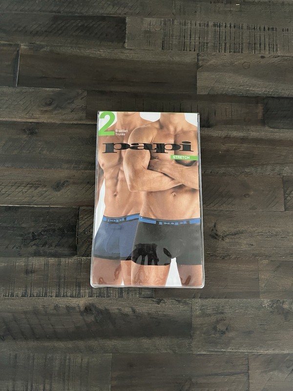 MENS PAPI BRAZILIAN TRUNKS BOXER BRIEFS LARGE BLACK BLUE 2 PAIRS
