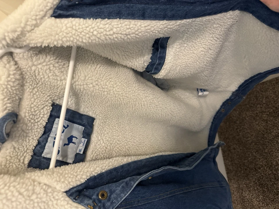 复古骆驼香烟牛仔夹克蓝色夏尔巴内衬西部卡车司机外套 XL — 第 4/4 张图片