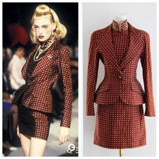 Christian Dior by John Galliano F/W 1997 Pin Up Geisha Burgundy Silk Skirt Suit