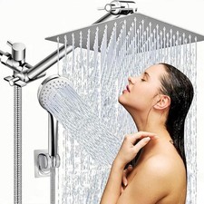 Chrome 8"Square Rainfall High Pressure Shower head with Adjustable Extension Arm