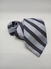 Altea 100% Silk Repp Tie Made in Italy (3.875x58") Blue and Black Striped