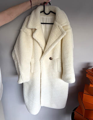 Gioia Teddy Max Mara Mantel Coat Jacke Beige Creme Weiß Damen One Size Neu