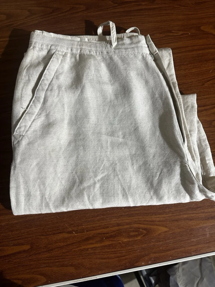 Pantalones Cubavera Para Hombre 36 X 30 Marfil Mezcla Lino Pierna Recta Plisados Frontales Cremallera Foto 4 de 4