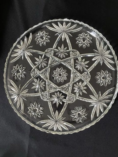 Vintage Anchor Hocking Round Crystal Glass 13 1/2” Serving Platter Prescut Plate