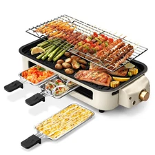 Electric Indoor Grill,2 in 1 Indoor Grills for Kitchen with Grill Net & Non-S...
