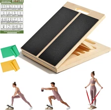 Slant Board for Calf Stretching, Adjustable Portable Wooden Board with 2 Resista