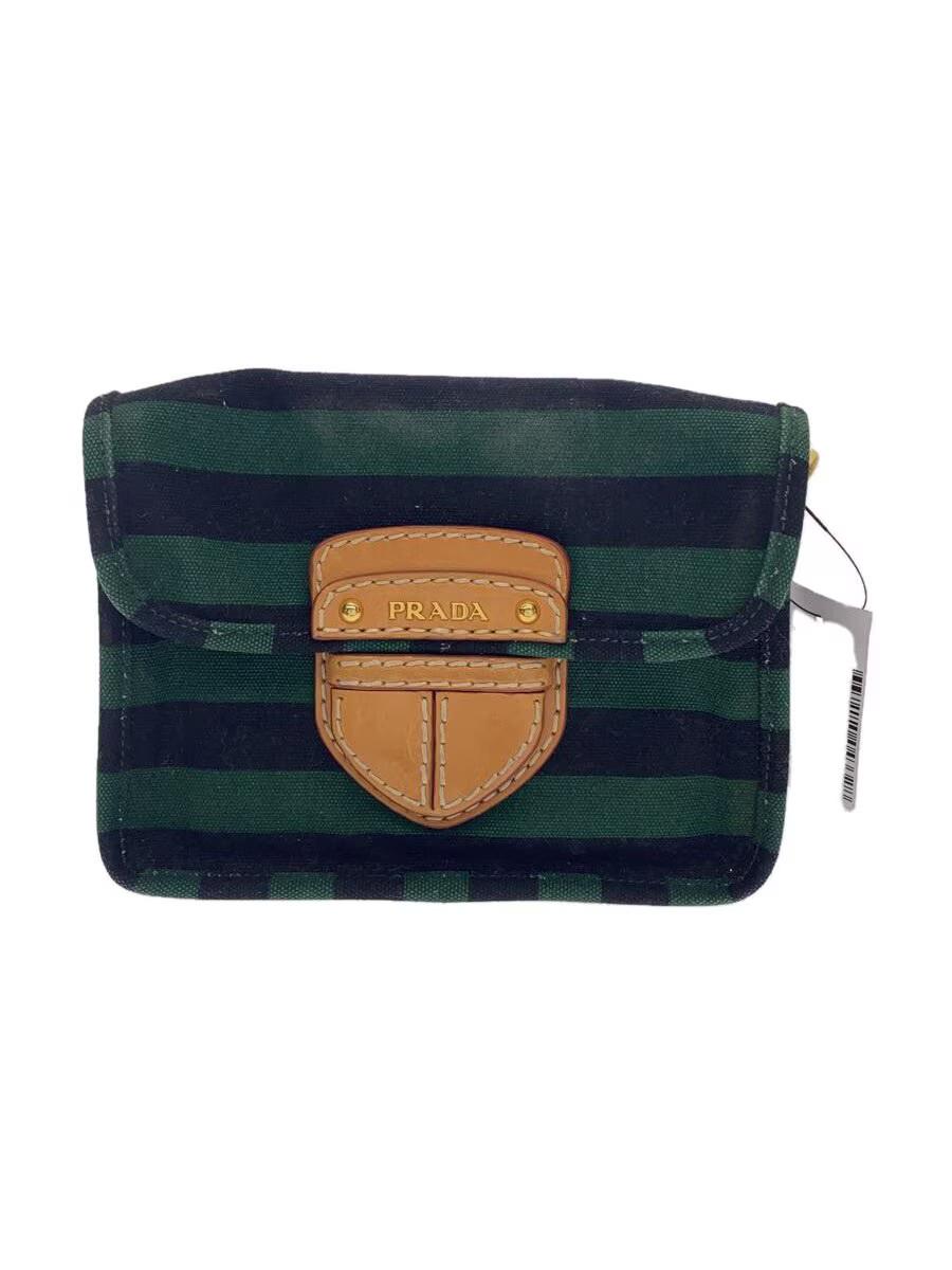 RARE PRADA Canvas Shoulder Bag with Green Stripe Design
