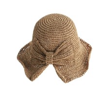 Foldable Wide Brim Floppy Straw Beach Sun Hat,Summer Bucket Cap with Bowknot for