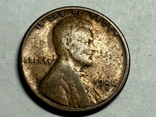 1926-S Lincoln wheat cent. VG/G, old cleaning. #u1