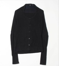 USED Y'S YOHJI YAMAMOTO ASYMMETRICAL OPEN NECK CARDIGAN, BLACK, SIZE 2 GOOD